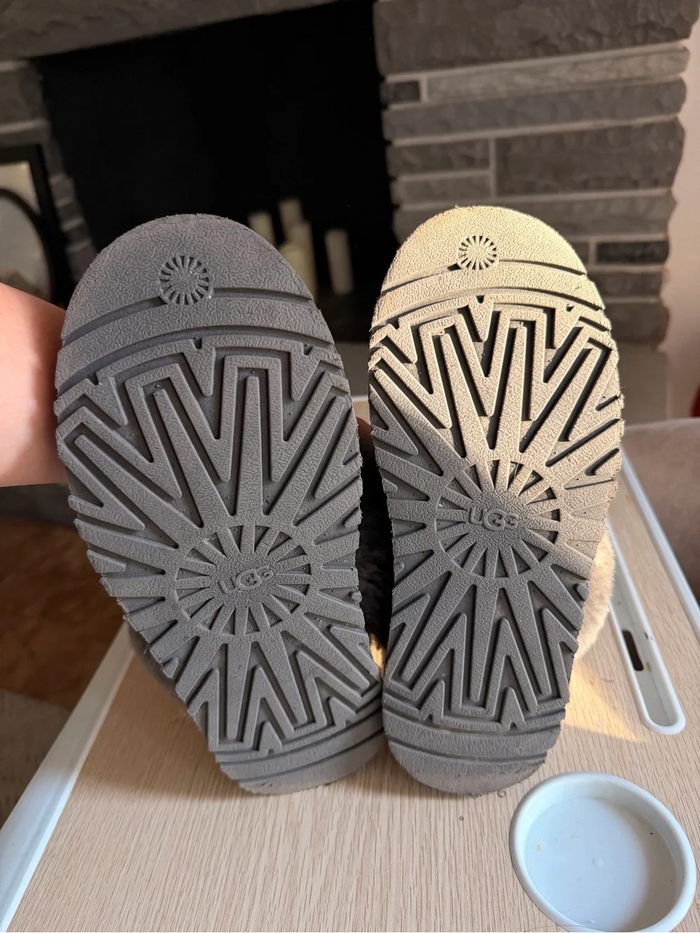 UGG Gray Suede Shearling Platform Slipper Clog